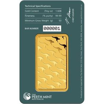 50 g Perth Mint Gold Bullion Minted Bar | KJC Bullion