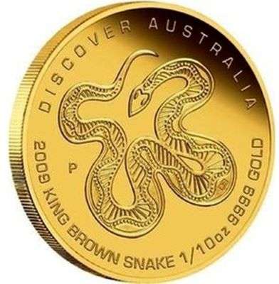 1/10 oz - 2009 Discover Australia King Brown Snake Gold Bullion Coin - QEII - Proof Strike
