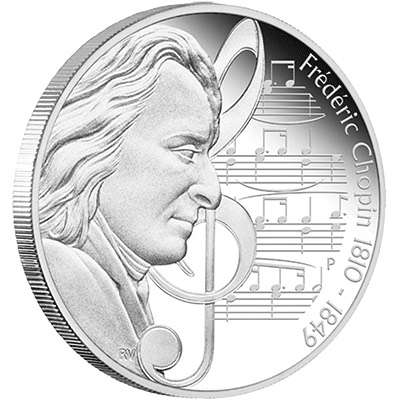 1 oz 2010 Great Composers Frederic Chopin 1810-1849 Silver Proof Coin