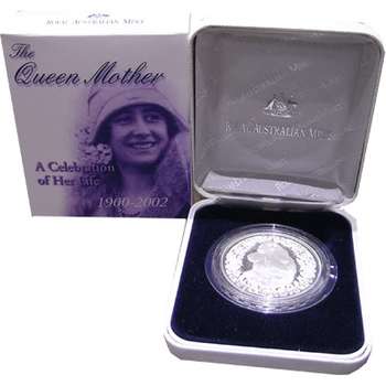 1 oz  1900-2002 The Queen Mother $5 Silver Coin