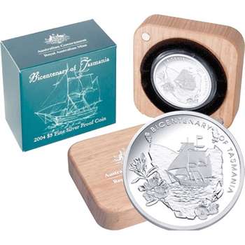 2004 Australia Tasmanian Bicentennial Five Dollars Silver Proof Coin