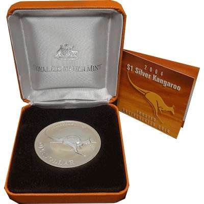 1 oz 2004 $1 Silver Kangaroo (Frosted UNC + Box)