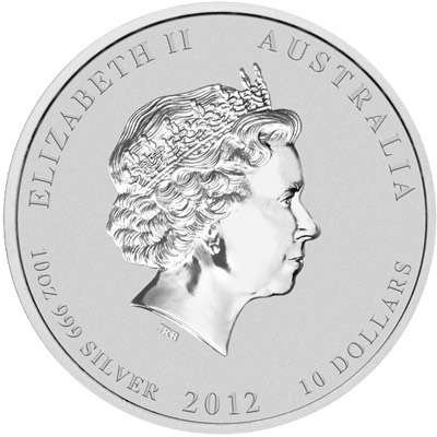 10 oz 2012 Australian Lunar Year of the Dragon Silver Bullion Coin - QEII