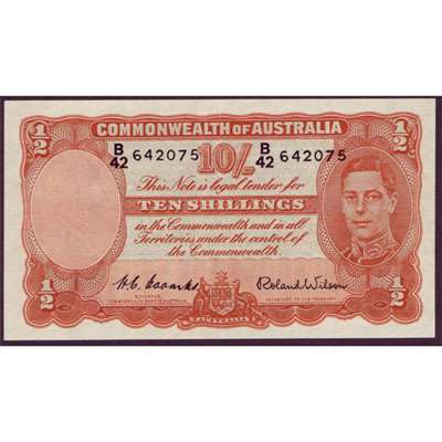 1952 Australia R. 15 Ten Shillings King George VI Coombs/Wilson Australian Predecimal Banknote