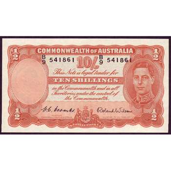 1952 Australia R. 15 Ten Shillings King George VI Coombs/Wilson Australian Predecimal Banknote
