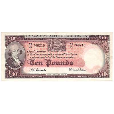 1954 Australia R. 62 Ten Pounds Queen Elizabeth II Coombs/Wilson Australian Predecimal Banknote