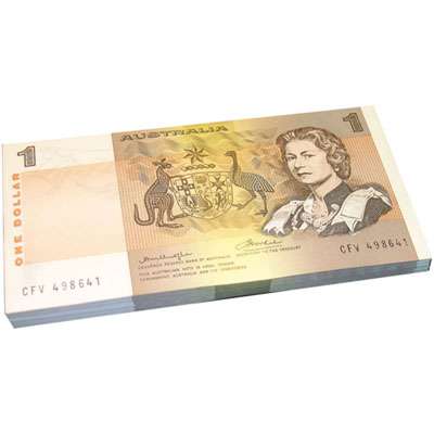1976 Australia R. 76A One Dollar Knight/Wheeler Centre Thread Mint Bundle Australian Decimal Banknote