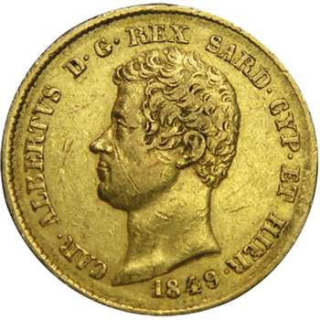 1849 P Italy Carlo Alberto 20 Lire Gold Coin