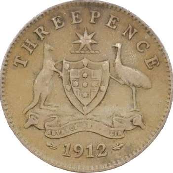 1912 Australia King George V Threepence Silver Coin