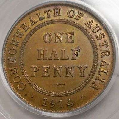 1914 Australia King George V Half Penny PCGS MS64BN