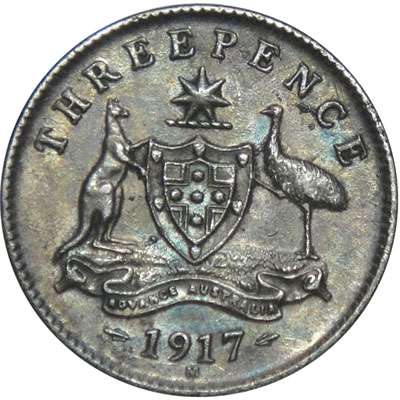 1917 M Australia King George V Threepence Silver Coin