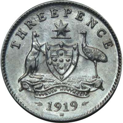 1919 M Australia King George V Threepence Silver Coin