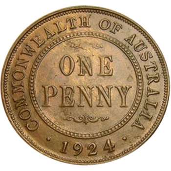 1924 Australia King George V Penny Copper Coin