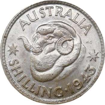 1943 Australia King George VI Shilling Silver Coin
