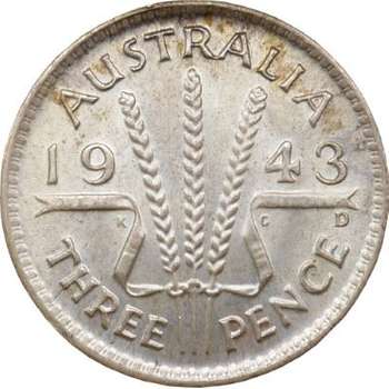 1943 D Australia King George VI Threepence Silver Coin