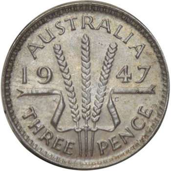 1947 Australia King George VI Threepence Silver Coin