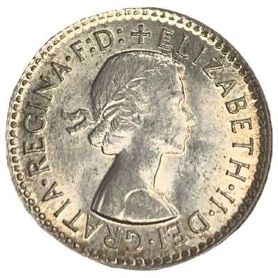 1955 Australia Queen Elizabeth II Threepence Silver Coin