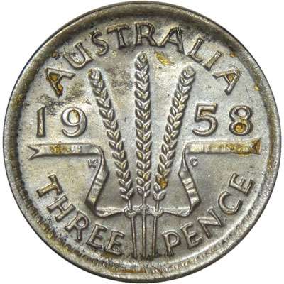 1958 Australia Queen Elizabeth II Threepence Silver Coin