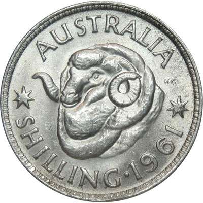 1961 Australia Queen Elizabeth II Shilling Silver Coin