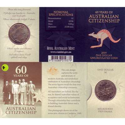 2009 M Australia 60 Years of Australian Citizenship One Dollar Uncirculated