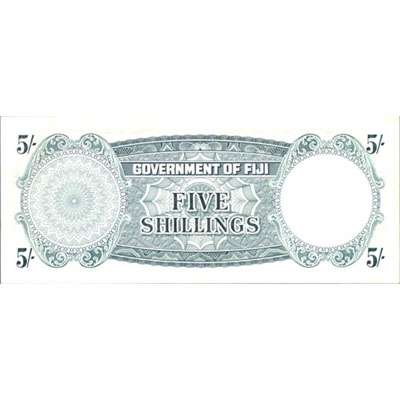 1957 Fiji - Five Shillings - Queen Elizabeth II about Uncirculated