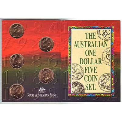 1984-1992 Australian One Dollar Five Coin Set