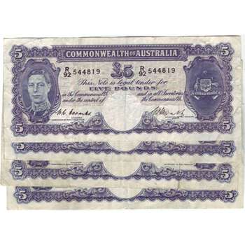 1941-1952 Australia Five Pounds King George VI Australian Predecimal Banknote