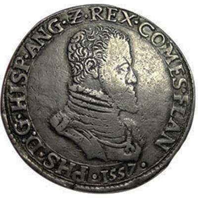 1557 France - Philip II of Spain - County of Flanders Ecu Silver Coin