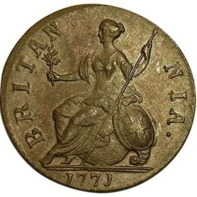 1771 Great Britain King George III Halfpenny Copper Coin