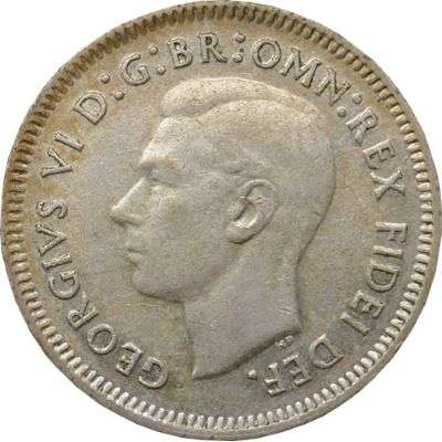 1952 Australia King George VI Sixpence Silver Coin