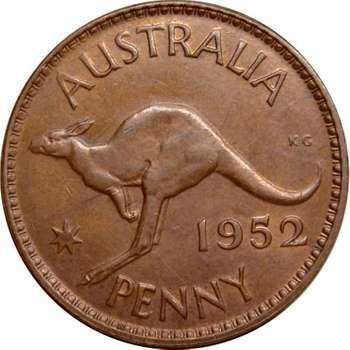 1952 Australia King George VI Penny Copper Coin