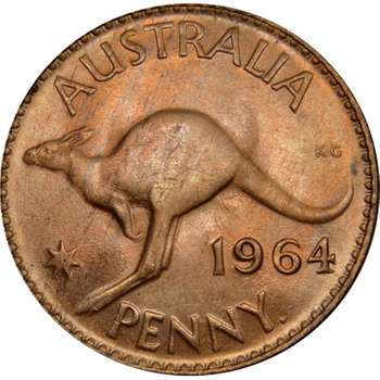 1964 Y. Australia Queen Elizabeth II Penny Copper Coin