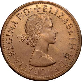 1964 Australia Queen Elizabeth II Penny Copper Coin