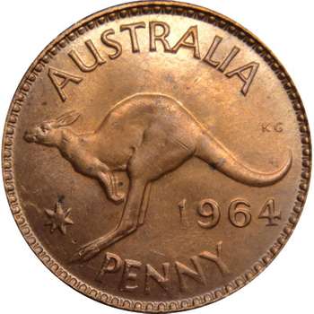 1964 Australia Queen Elizabeth II Penny Copper Coin
