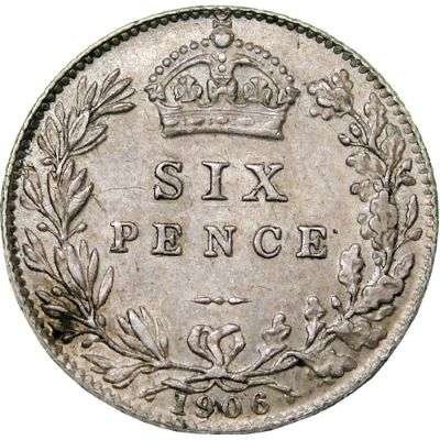 1906 Great Britain King Edward VII Sixpence Silver Coin