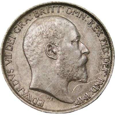 1906 Great Britain King Edward VII Sixpence Silver Coin