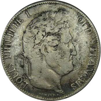 1845 K France Louis Phillippe I 5 Franc Silver Coin