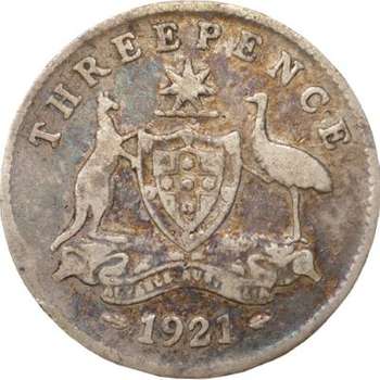 1921 Australia King George V Threepence Silver Coin
