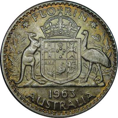 1963 Australia Queen Elizabeth II Florin Silver Coin