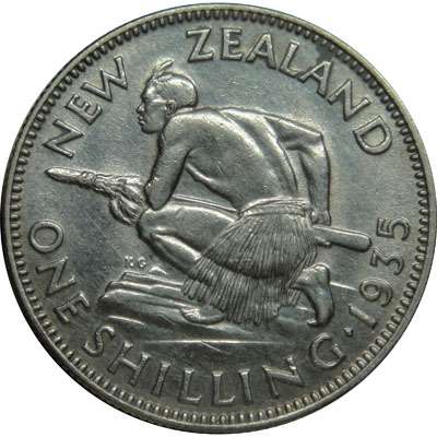 1935 New Zealand King George V Shilling Silver Coin