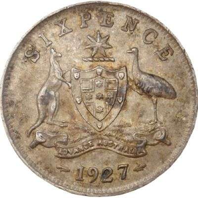 1927 Australia King George V Sixpence Silver Coin
