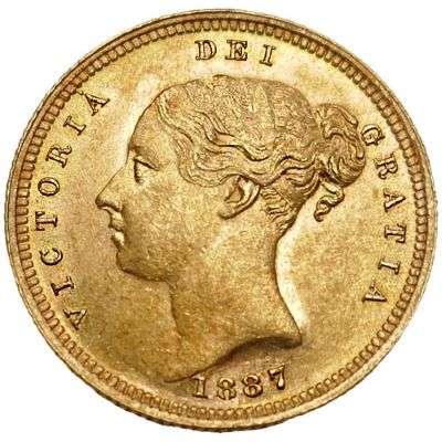 1887 S Australia Queen Victoria Young Head Shield Half Sovereign Gold Coin