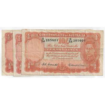 1939-1954 Australia Hand Picked Nice Quality King George VI Ten Shillings Australian Predecimal Banknote