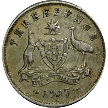 1917 M Australia King George V Threepence Silver Coin