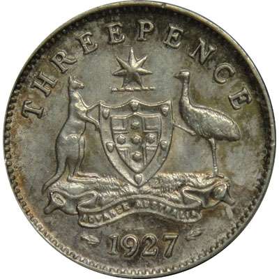 1927 Australia King George V Threepence Silver Coin