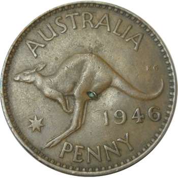 1946 Australia King George VI Penny Copper Coin