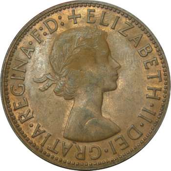 1963 Y. Australia Queen Elizabeth II Penny Copper Coin