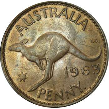 1963 Y. Australia Queen Elizabeth II Penny Copper Coin