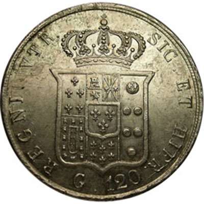 1857 Italy Naples & Sicily 120 Grana Silver Coin