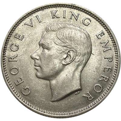 1941 New Zealand King George VI Florin Silver Coin
